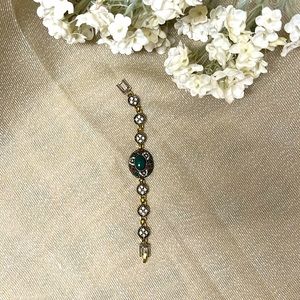 Vintage Green Sterling bracelet Antique copper Gold  green & red stone#150